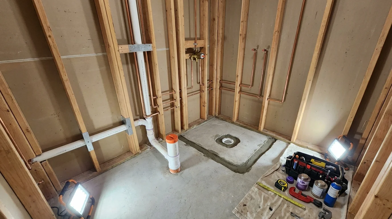 Bathroom rough-in plumbing during remodel by Johns Plumbing LLC in San Elizario