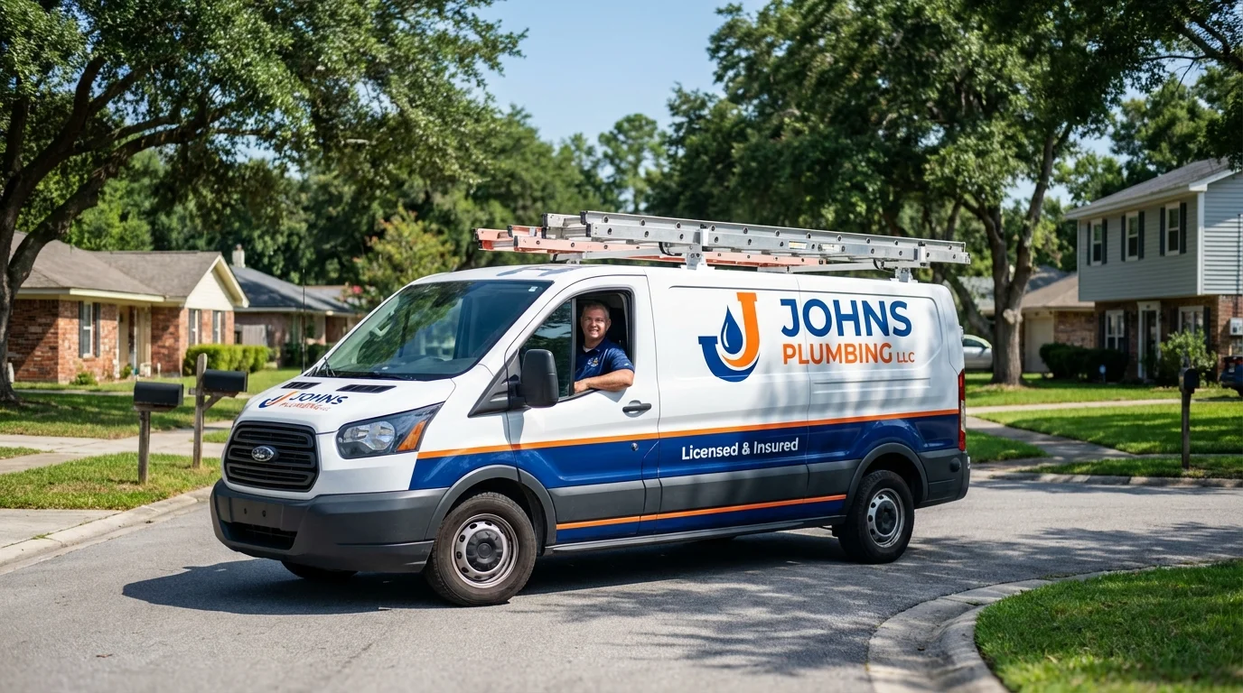 Johns Plumbing LLC service van in San Elizario, TX