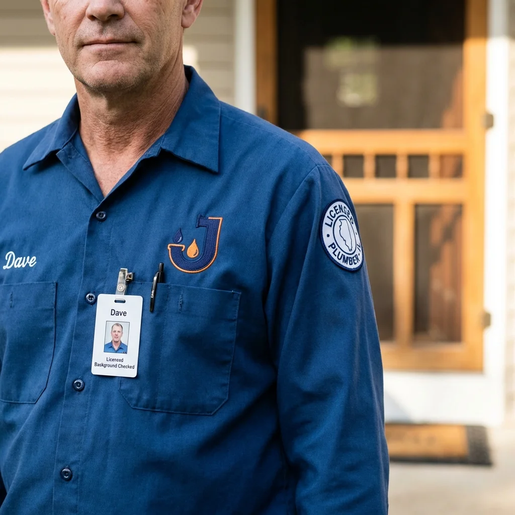 Licensed plumber showing ID badge in San Elizario, TX