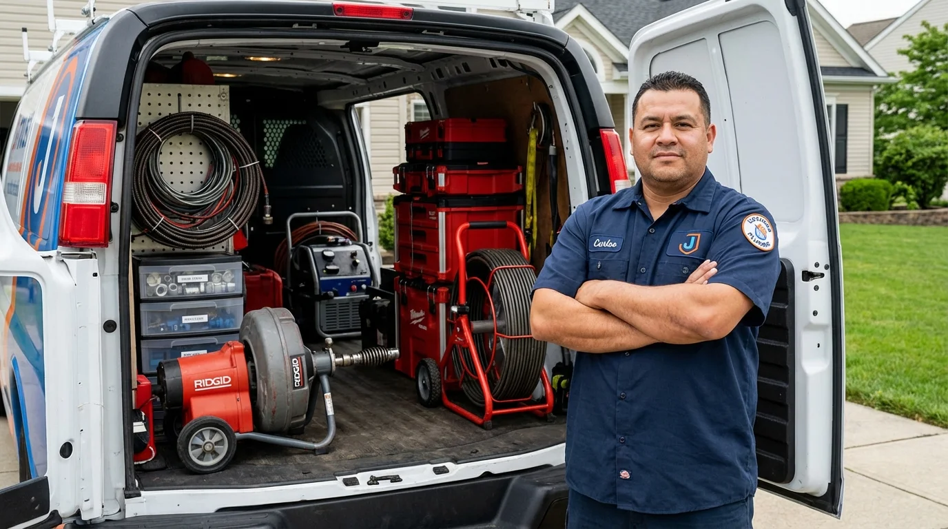 Professional drain cleaning equipment and Johns Plumbing LLC plumber in San Elizario