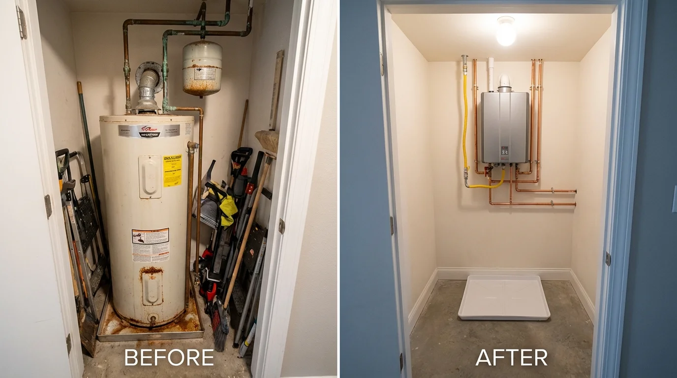 Tank water heater versus wall-mounted tankless unit comparison for San Elizario, TX homeowners