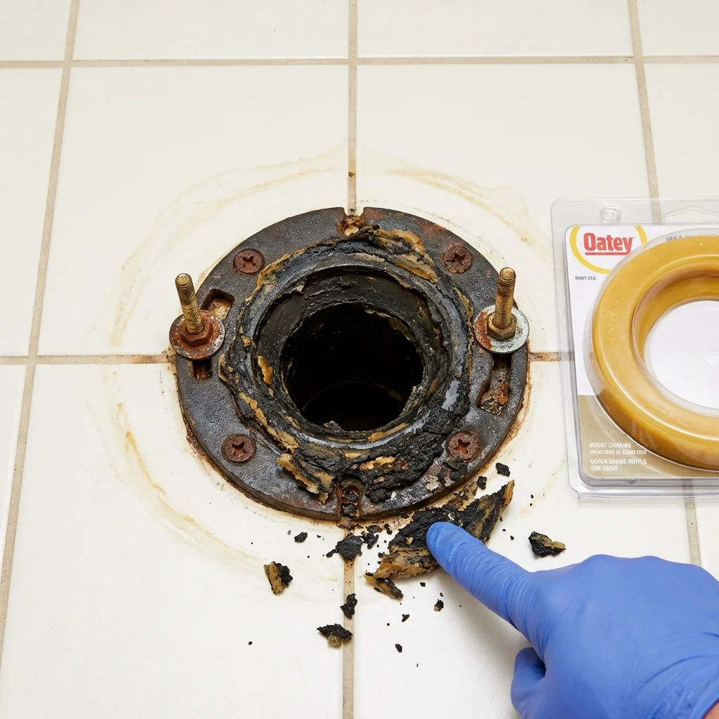 Failed wax ring showing water seepage at the base of a toilet in a San Elizario, TX home